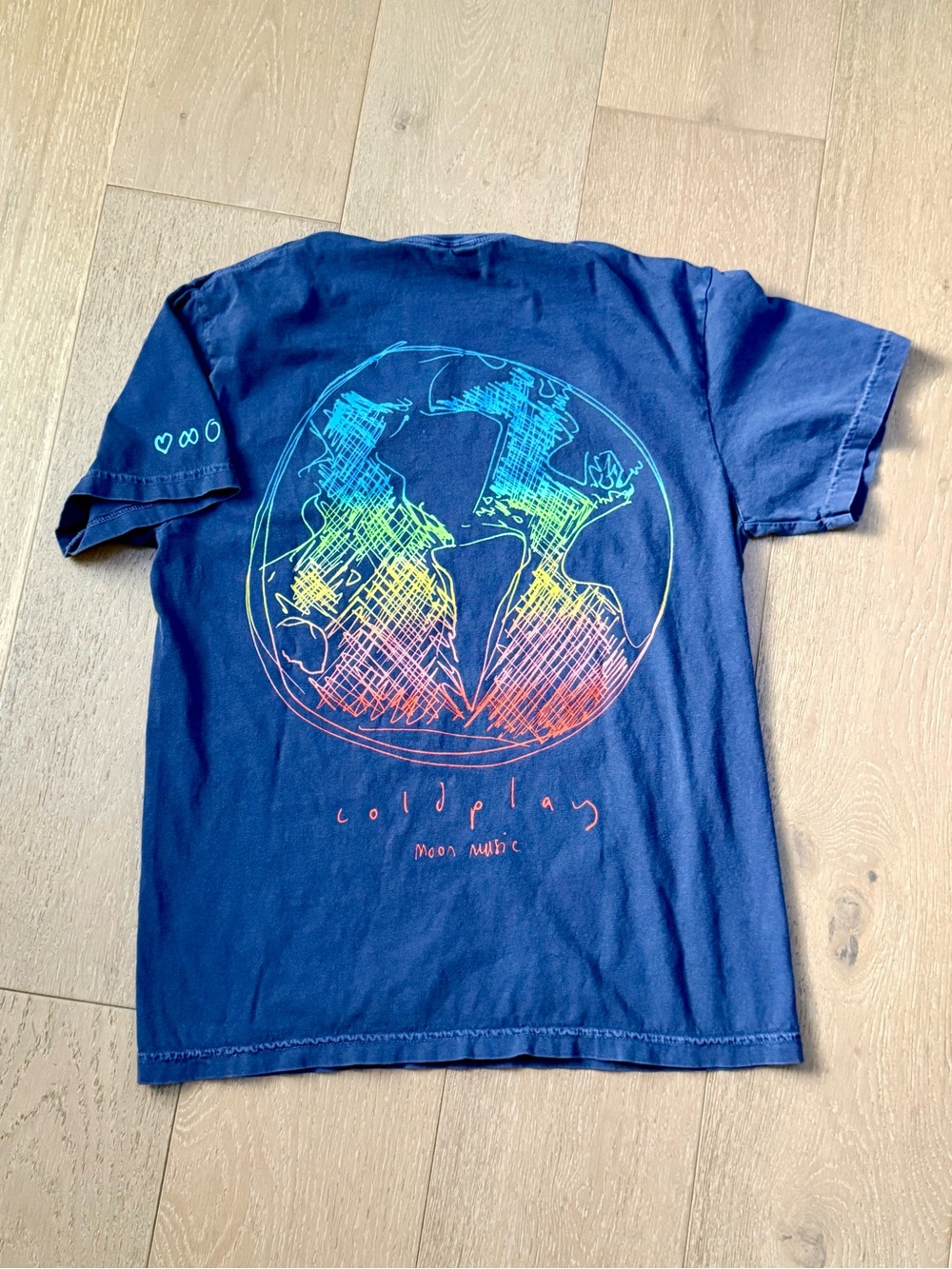 Coldplay Moon Music Graphic Tee - Navy with Rainbow Print